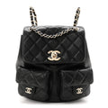 Chanel Shiny Caviar Quilted Medium Duma Pockets Drawstring Backpack Black
