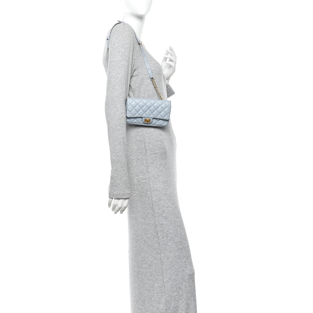 Chanel Aged Calfskin Quilted 2.55 Reissue Chain Waist Bag Light Blue