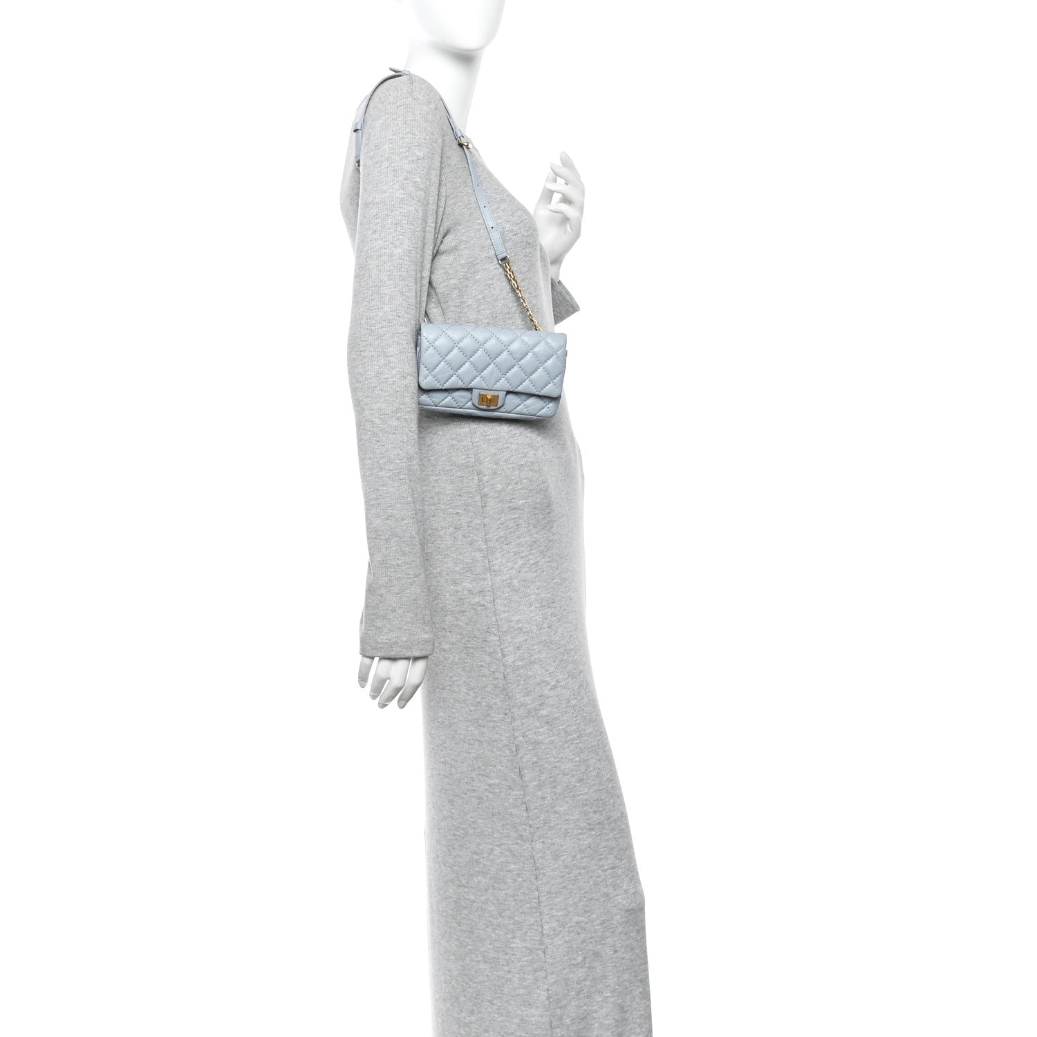 Chanel Aged Calfskin Quilted 2.55 Reissue Chain Waist Bag Light Blue