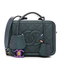 Chanel Iridescent Caviar Quilted Small CC Filigree Vanity Case Dark Turquoise
