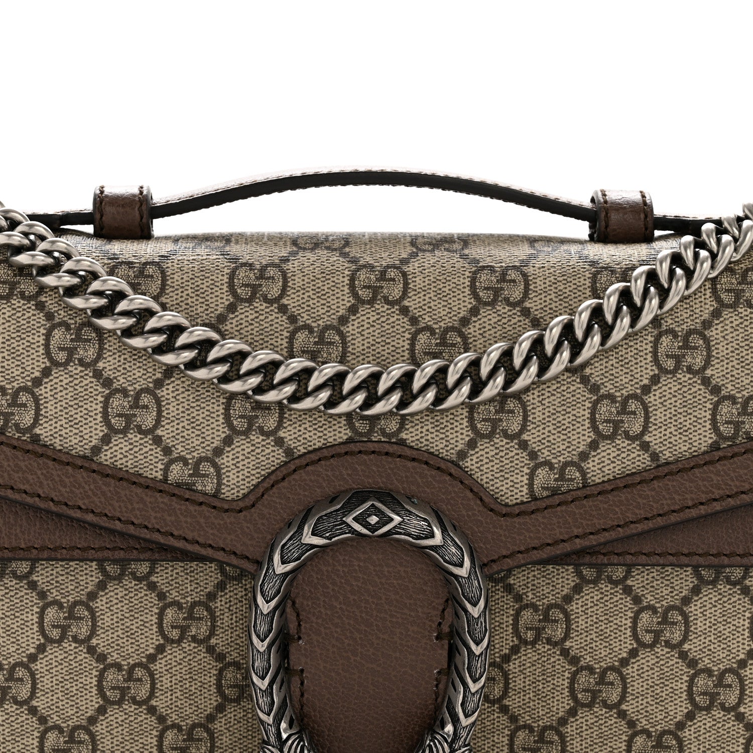 Gucci GG Supreme Monogram Textured Dollar Calfskin Top Handle Dionysus Shoulder Bag Beige Ebony New Acero