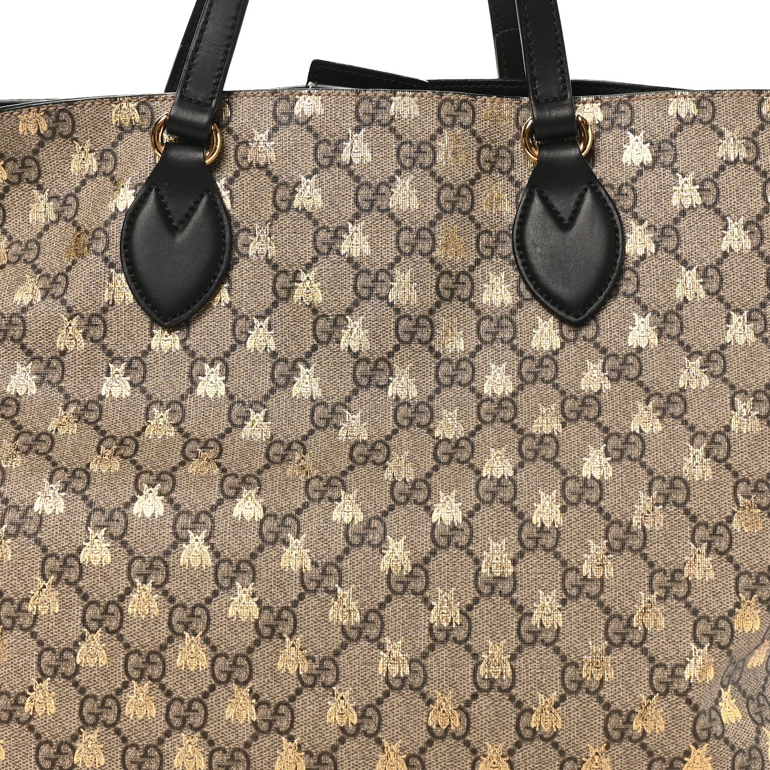 Gucci Soft GG Supreme Monogram Bees Medium Crossbody Tote Beige Oro Black