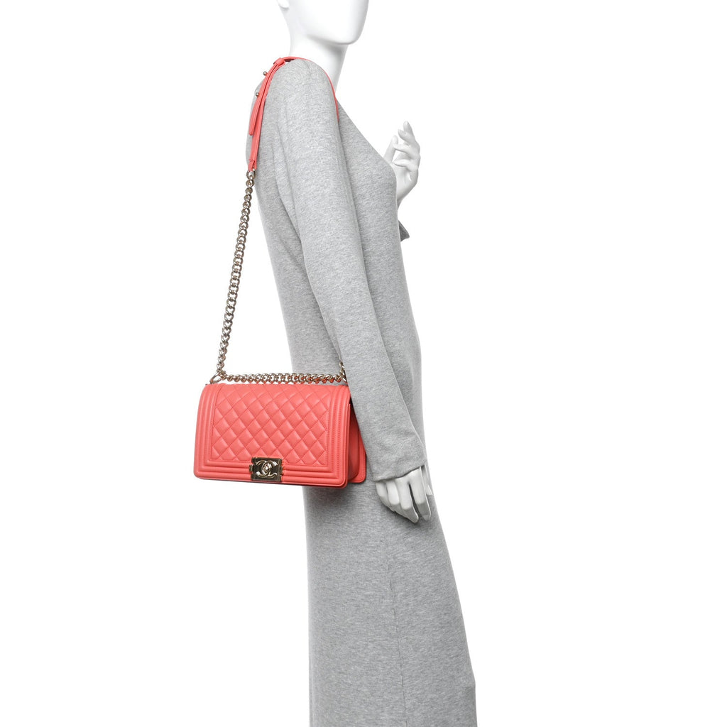 Chanel Calfskin Quilted Medium Boy Flap Coral