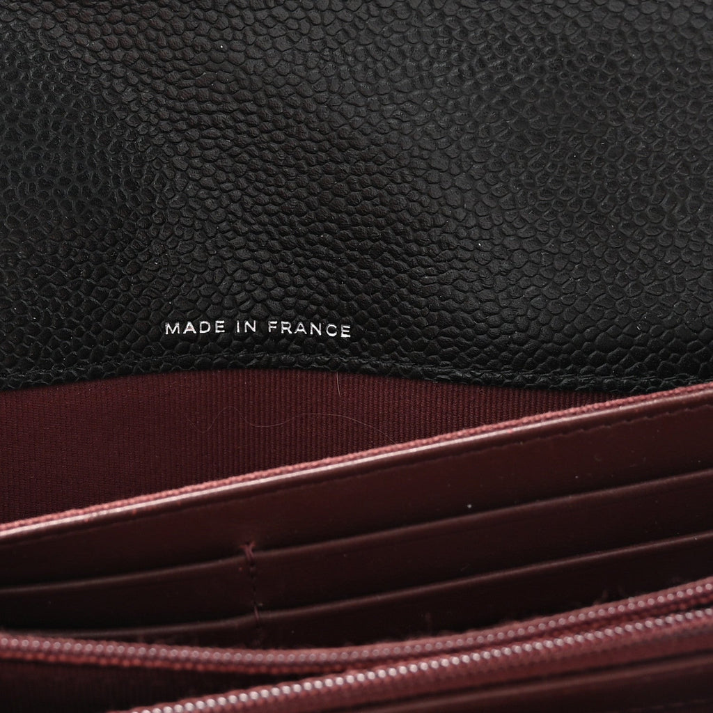 Caviar Quilted Large Gusset Flap Wallet Black