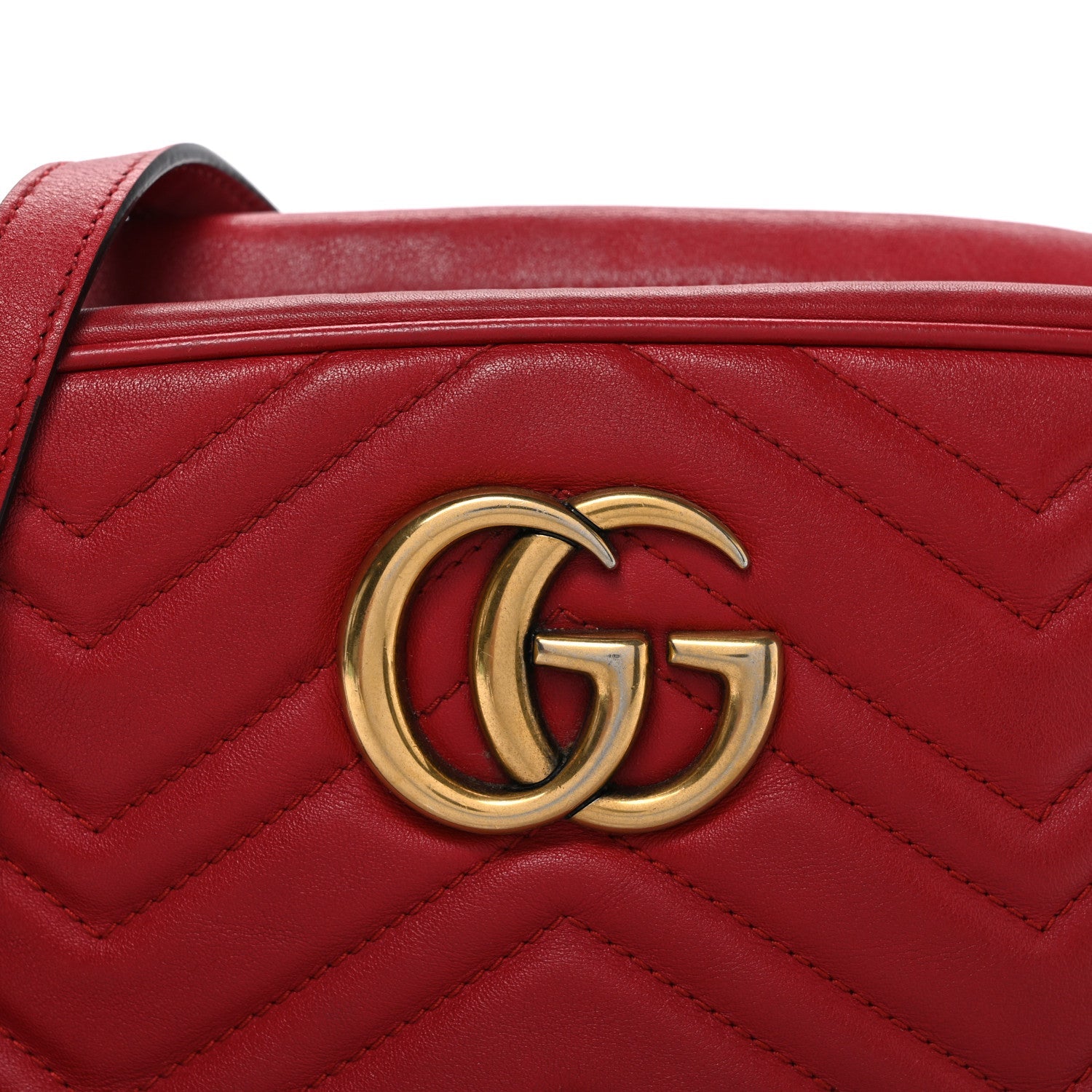 Gucci Calfskin Matelasse Small GG Marmont Chain Shoulder Bag Hibiscus Red