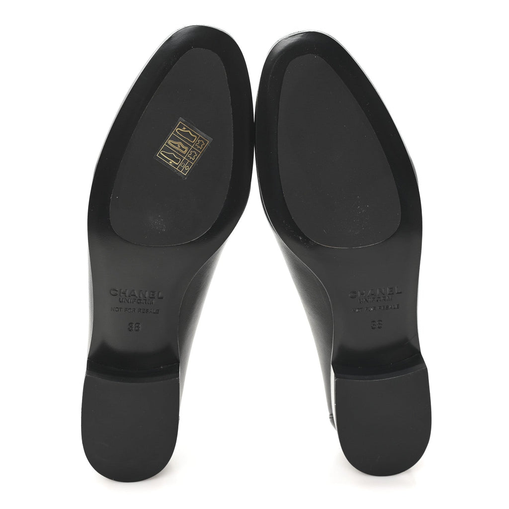 Calfskin Womens Stitched CC Loafers 38 Black