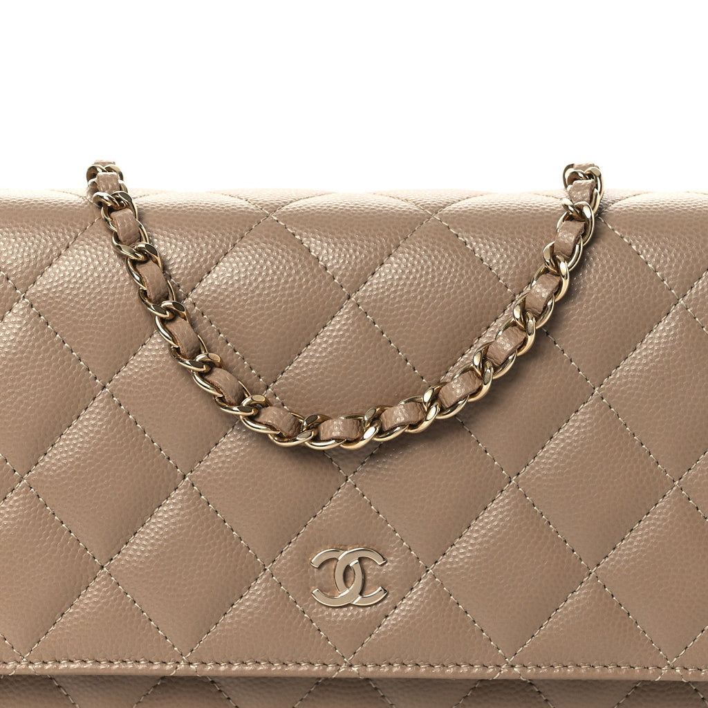 Chanel Caviar Quilted Wallet on Chain WOC Dark Beige