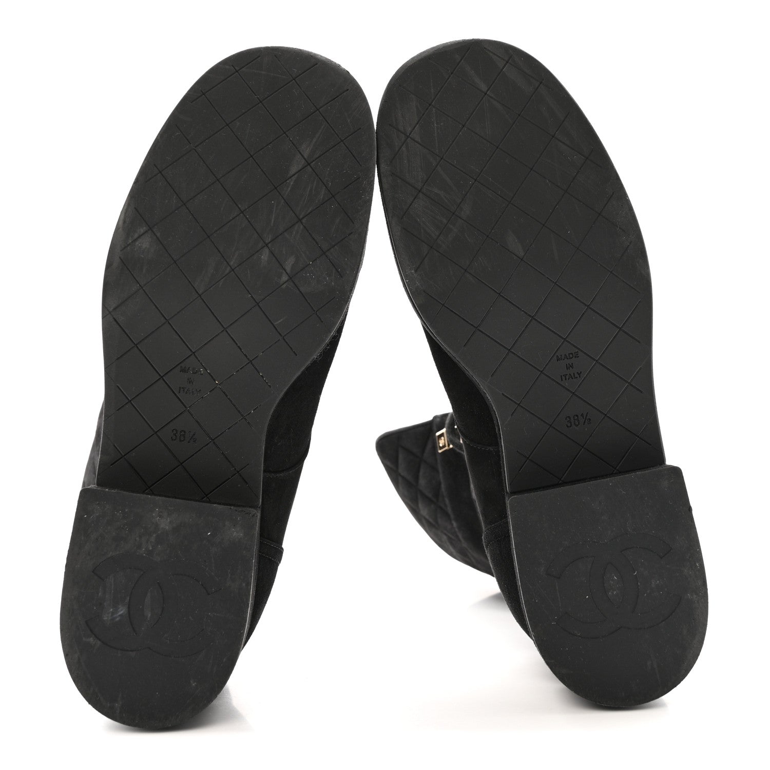 Chanel Suede Quilted Lace Up Combat Boots 38.5 Black