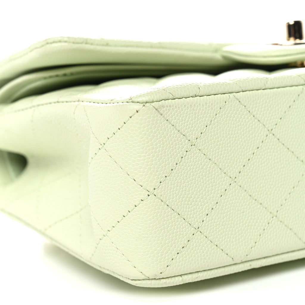 Chanel Caviar Quilted Small Double Flap Light Green