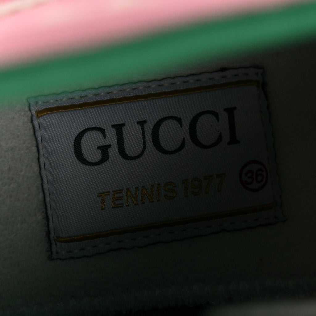 Gucci Canvas Web Womens 1977 Tennis High Top Sneakers 36 Wild Rose Mystic White