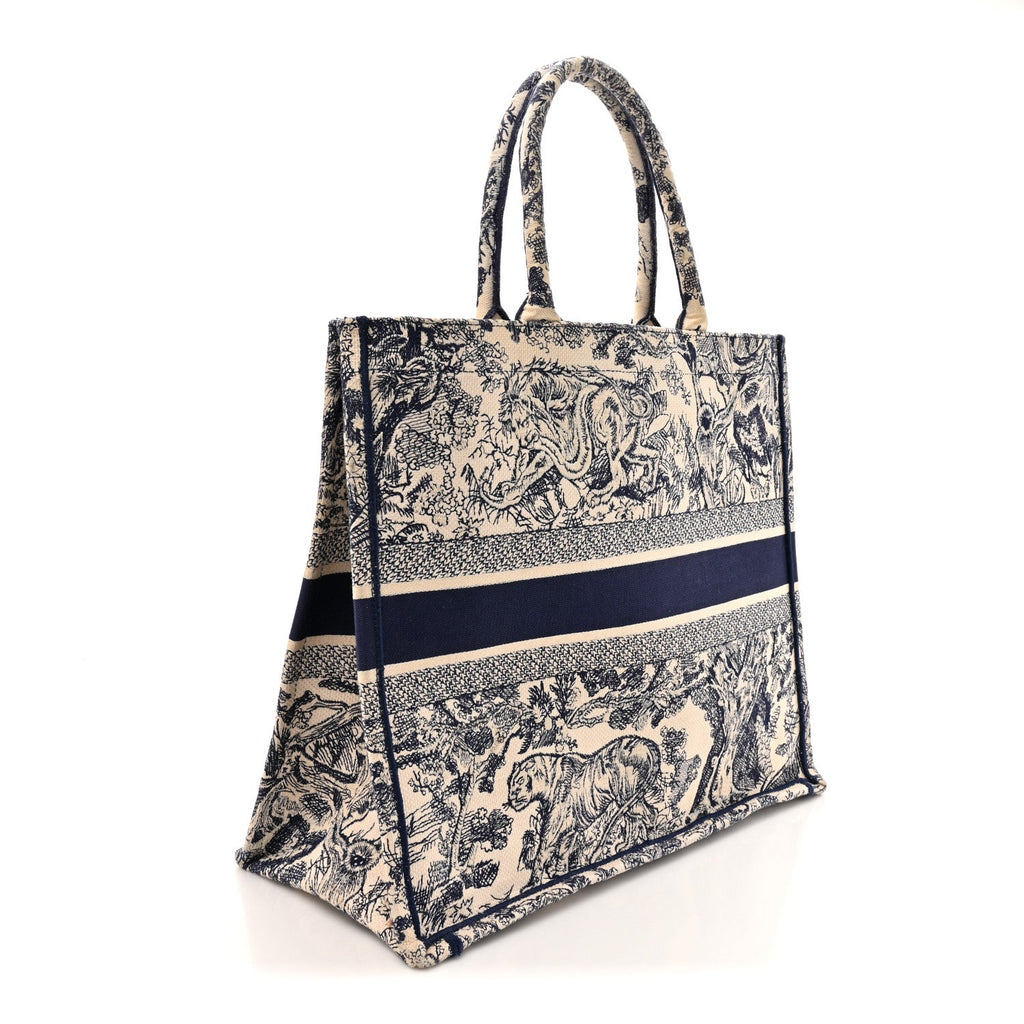 Christian Dior Canvas Embroidered Large Dioriviera Toile De Jouy Book Tote Blue