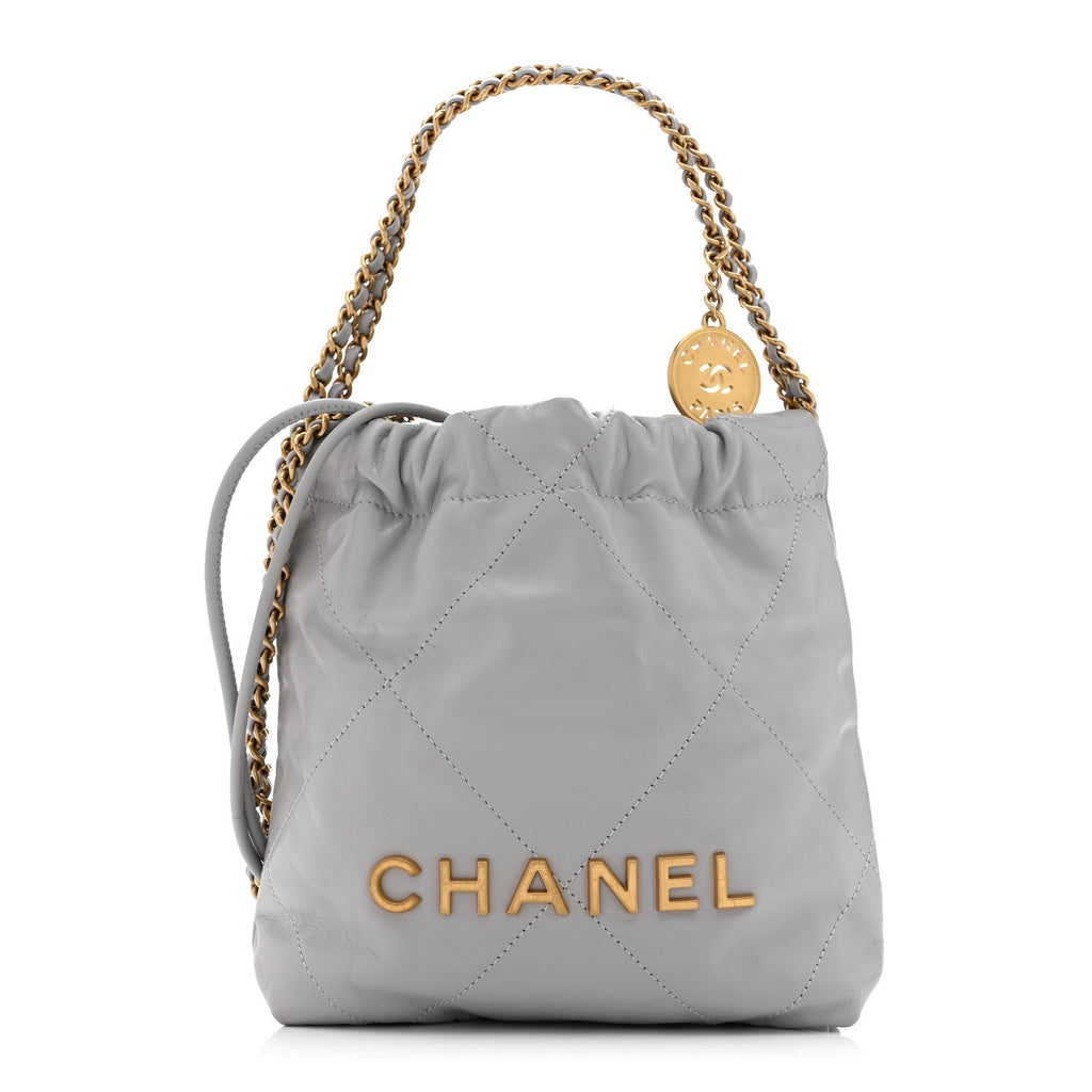 Chanel Shiny Calfskin Quilted Mini Chanel 22 Grey