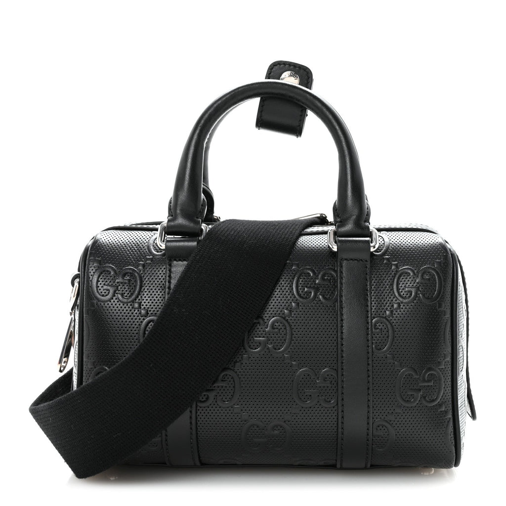 Gucci Calfskin GG Tennis Embossed Mini Duffle Bag Black