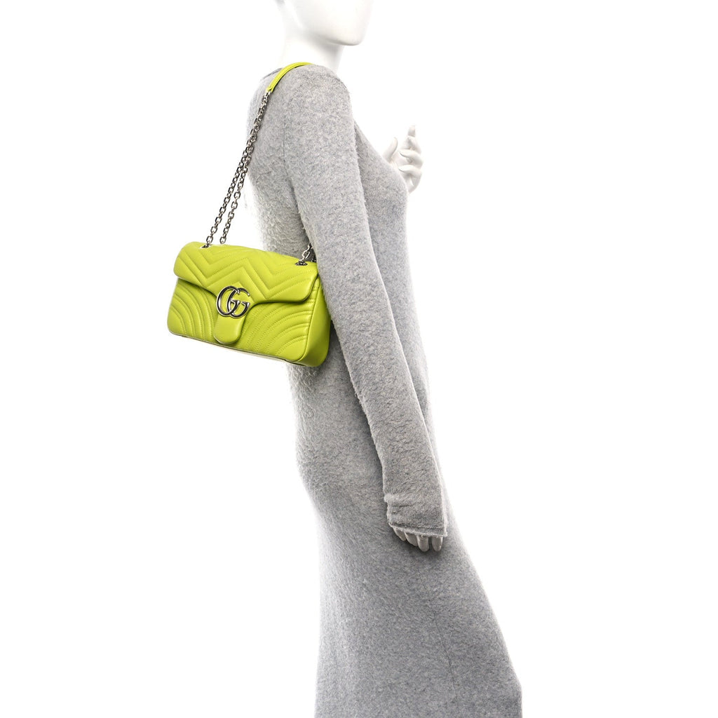 Gucci Calfskin Matelasse Medium GG Marmont Shoulder Bag Bright Green