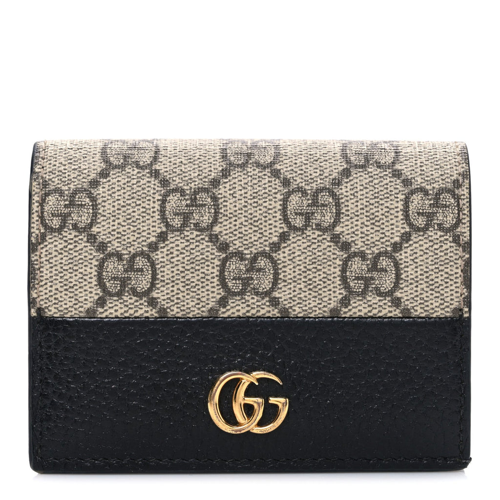 Gucci Dollar Calfskin GG Supreme Monogram GG Marmont Card Case Black Beige Ebony