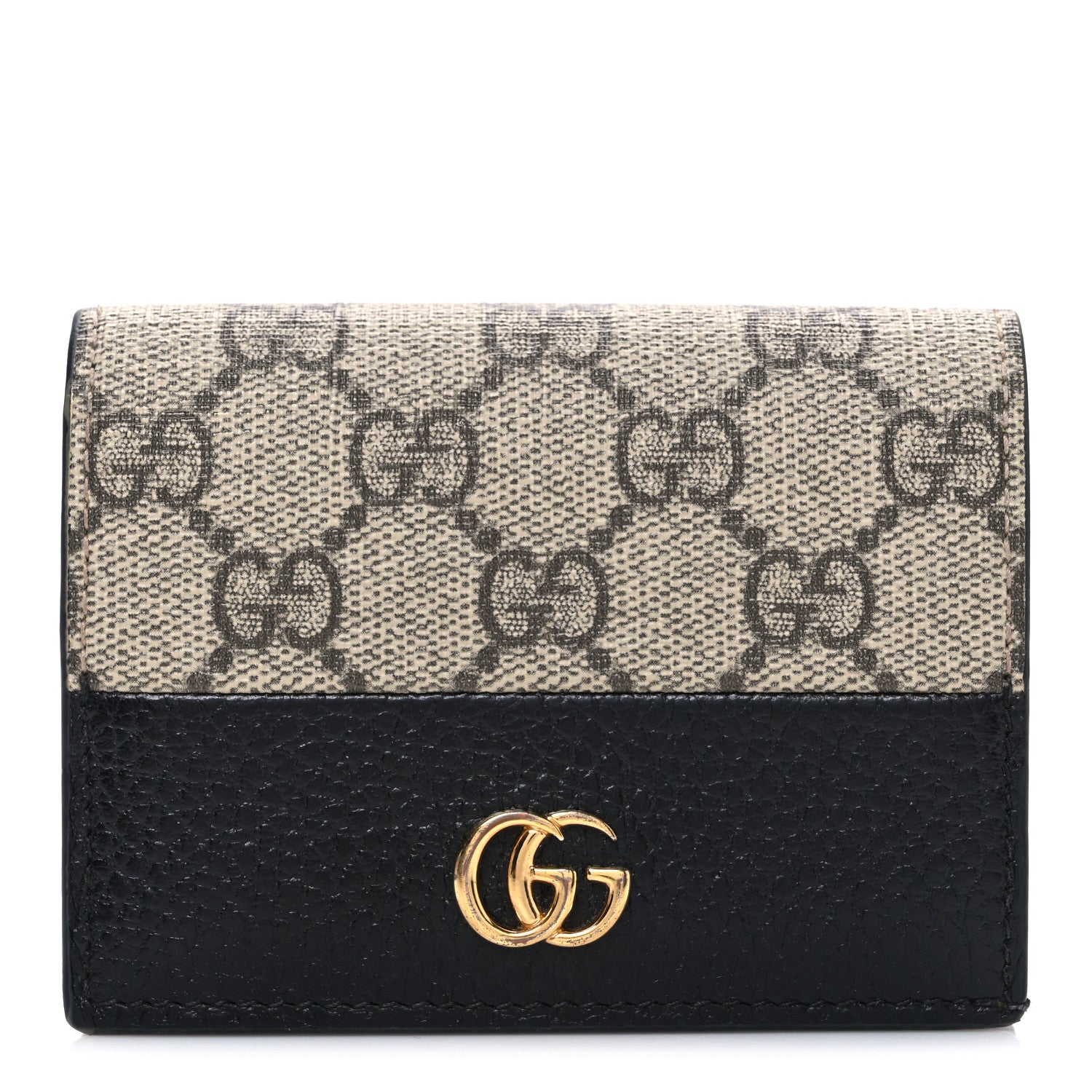 Gucci Dollar Calfskin GG Supreme Monogram GG Marmont Card Case Black Beige Ebony