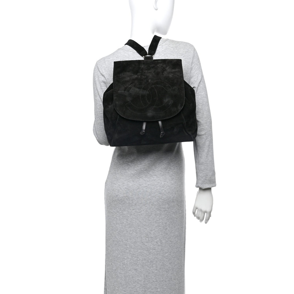 Chanel Suede CC Drawstring Backpack Black