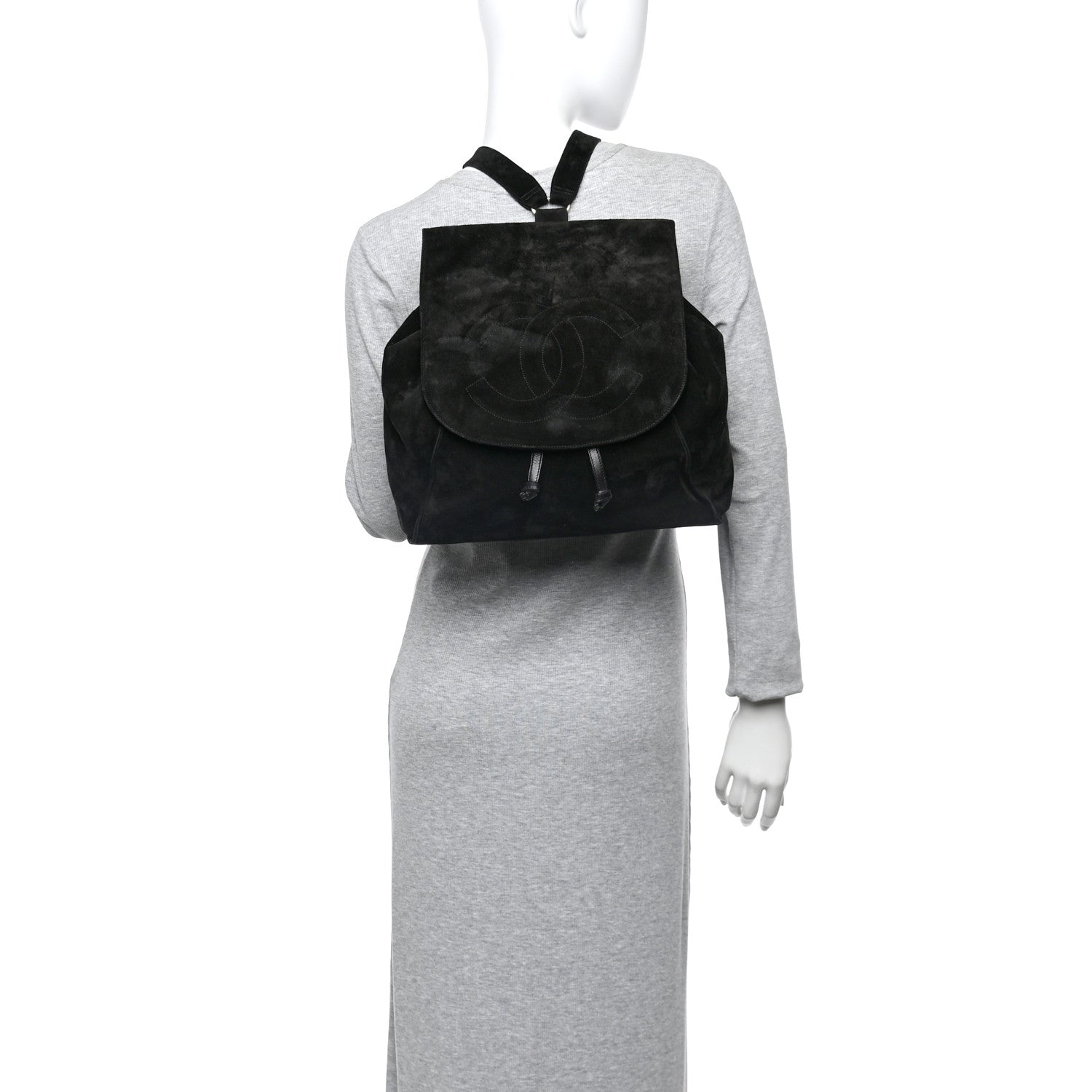 Chanel Suede CC Drawstring Backpack Black