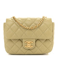 Chanel Lambskin Enamel Quilted Mini Coco Hearts Square Flap Light Green