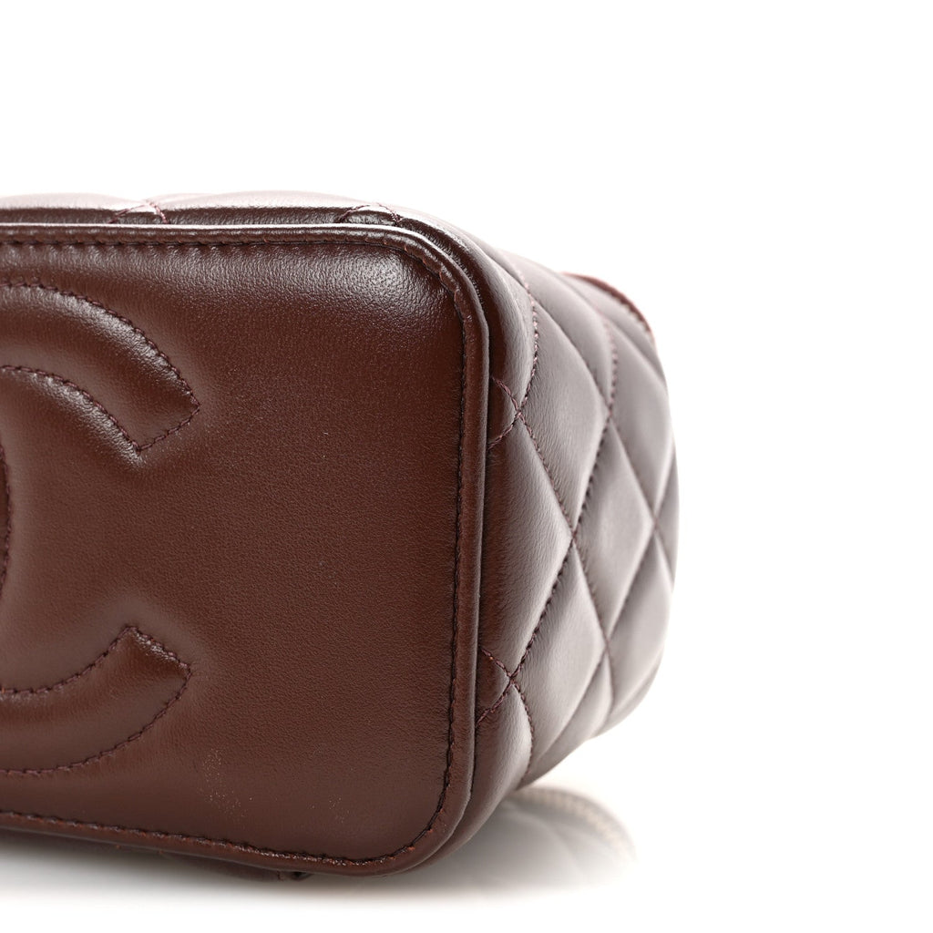 Chanel Lambskin Quilted Small Top Handle Vanity Case With Chain Dark Brown