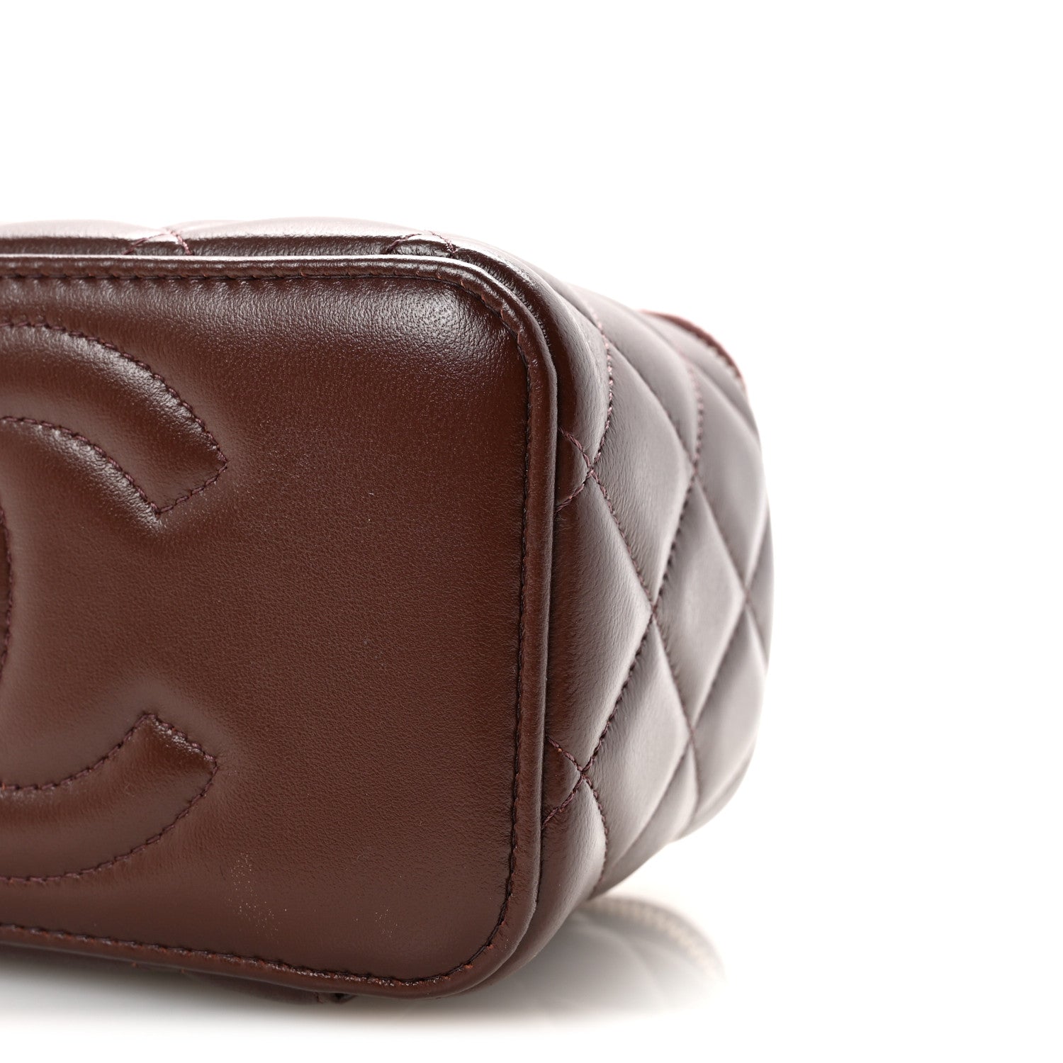 Chanel Lambskin Quilted Small Top Handle Vanity Case With Chain Dark Brown
