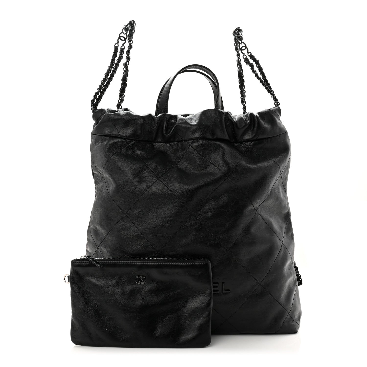 Chanel Shiny Calfskin Quilted Chanel 22 Backpack So Black