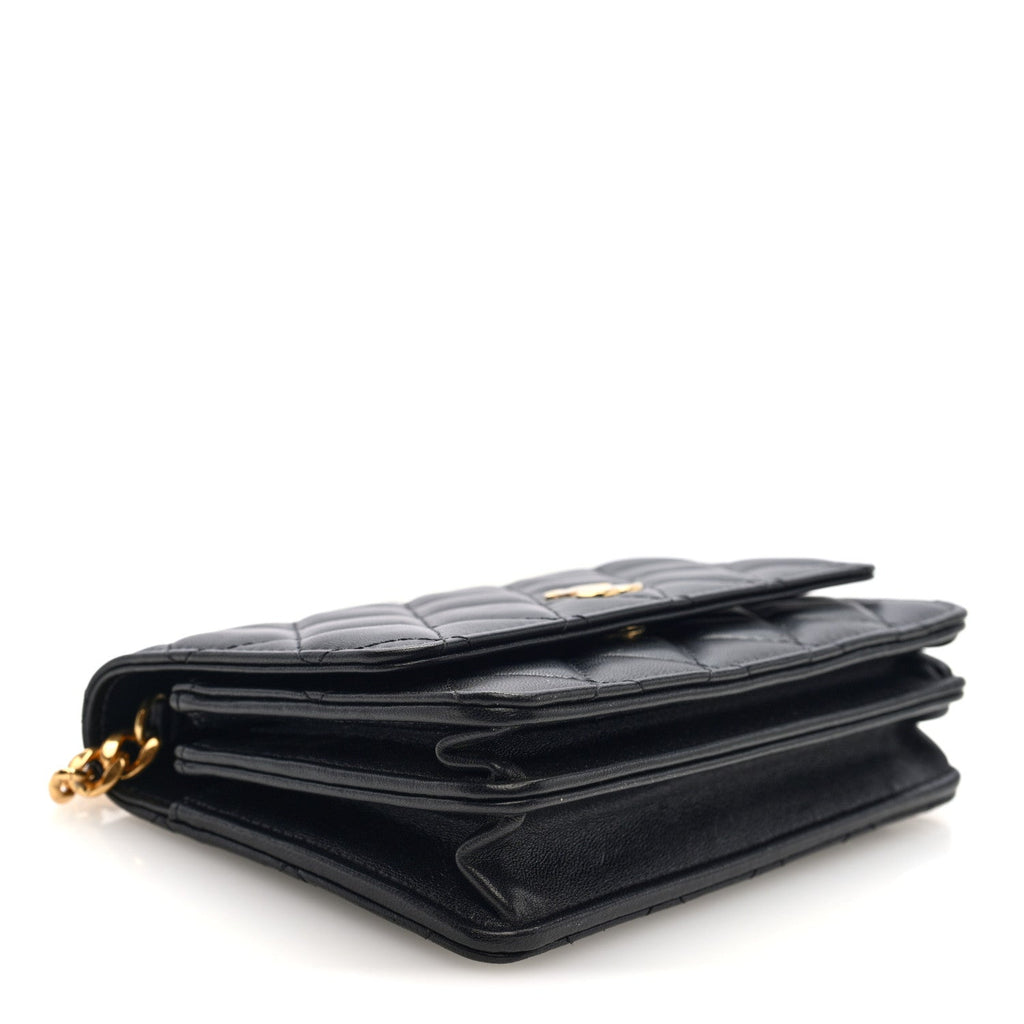 Chanel Lambskin Quilted CC Pearl Enamel Clutch on Chain WOC Black