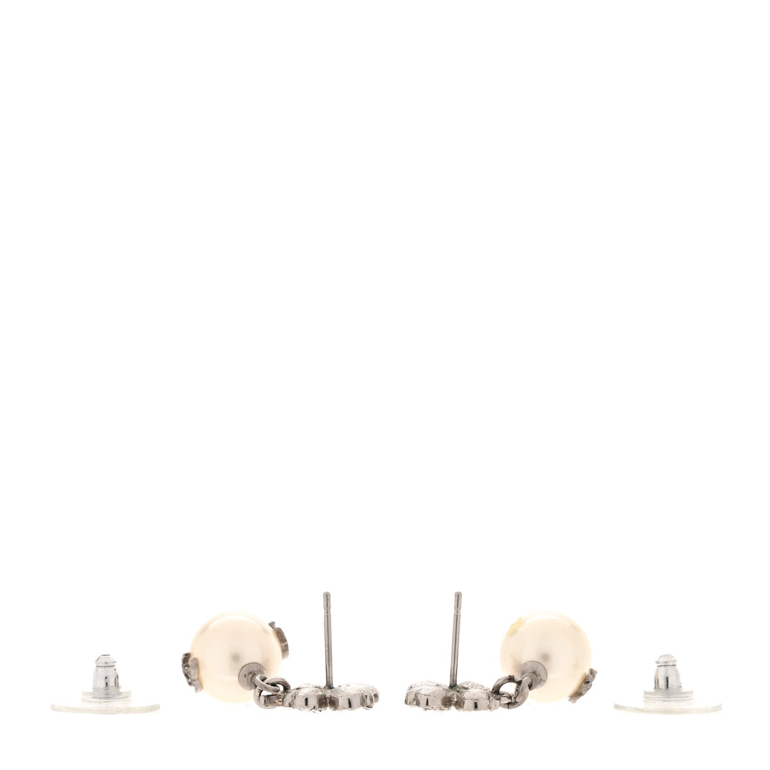 Crystal Pearl CC Clover Drop Earrings Silver