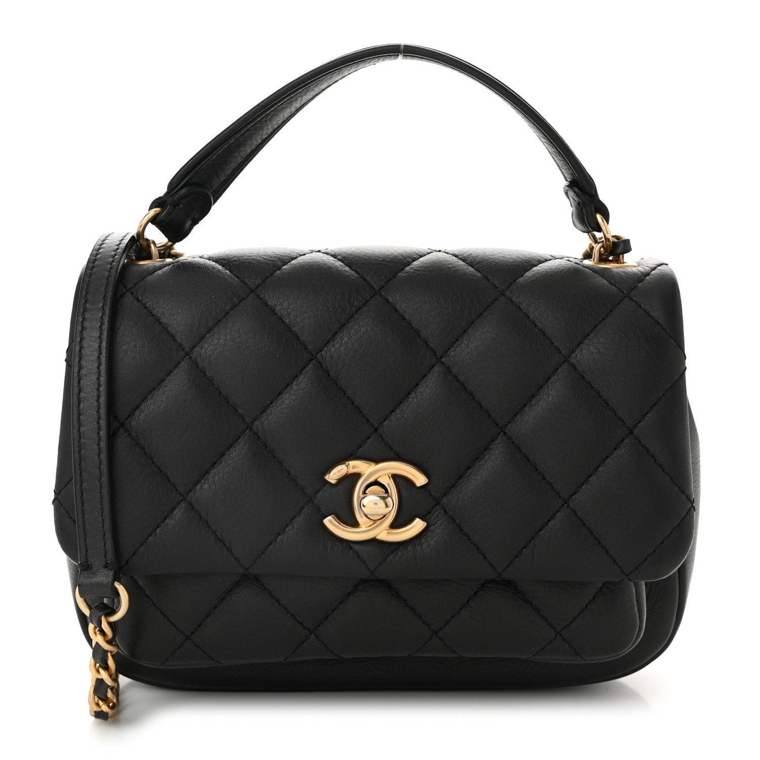 Chanel Calfskin Quilted Top Handle Flap Black