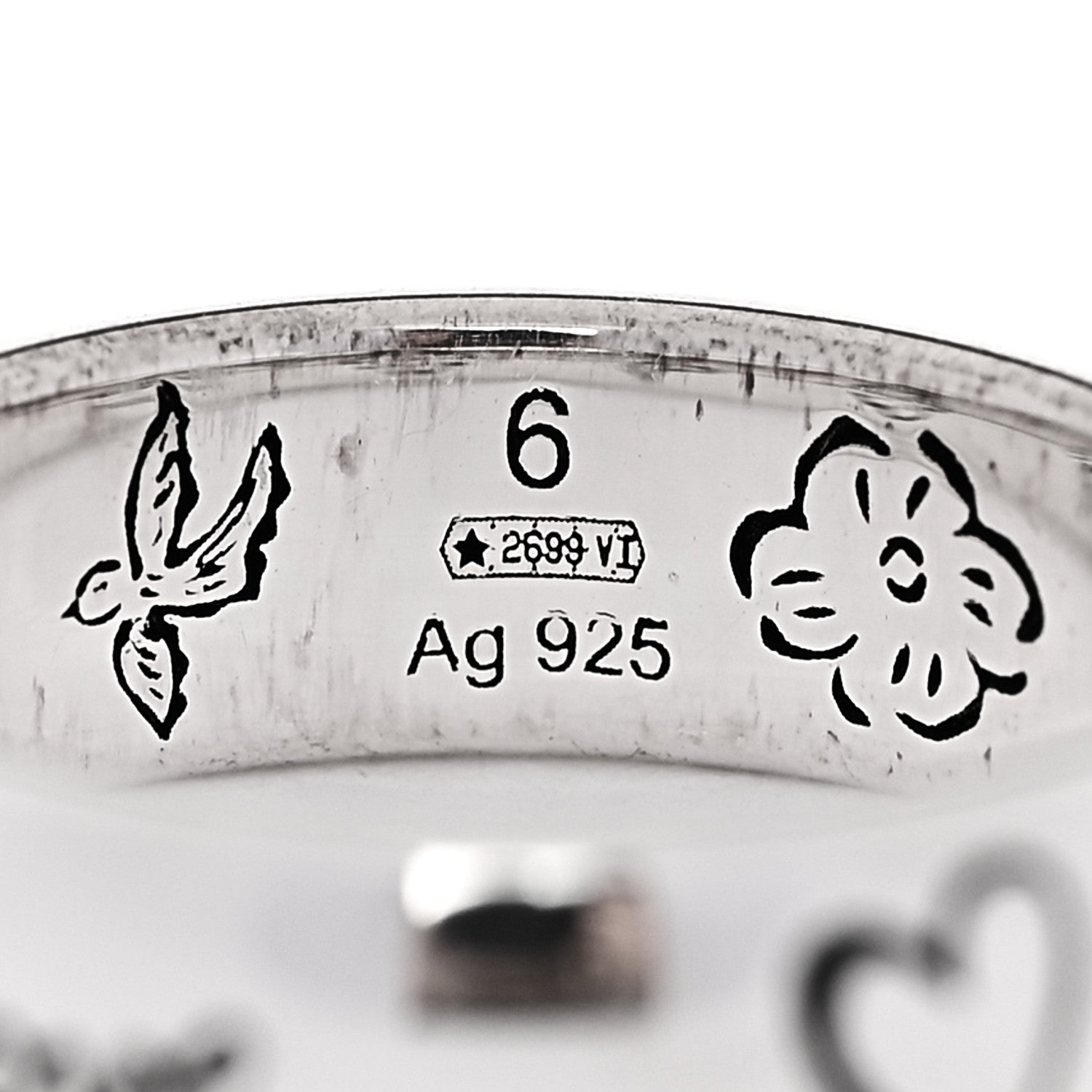 Gucci Sterling Silver Blind for Love Band Ring 45 3.25