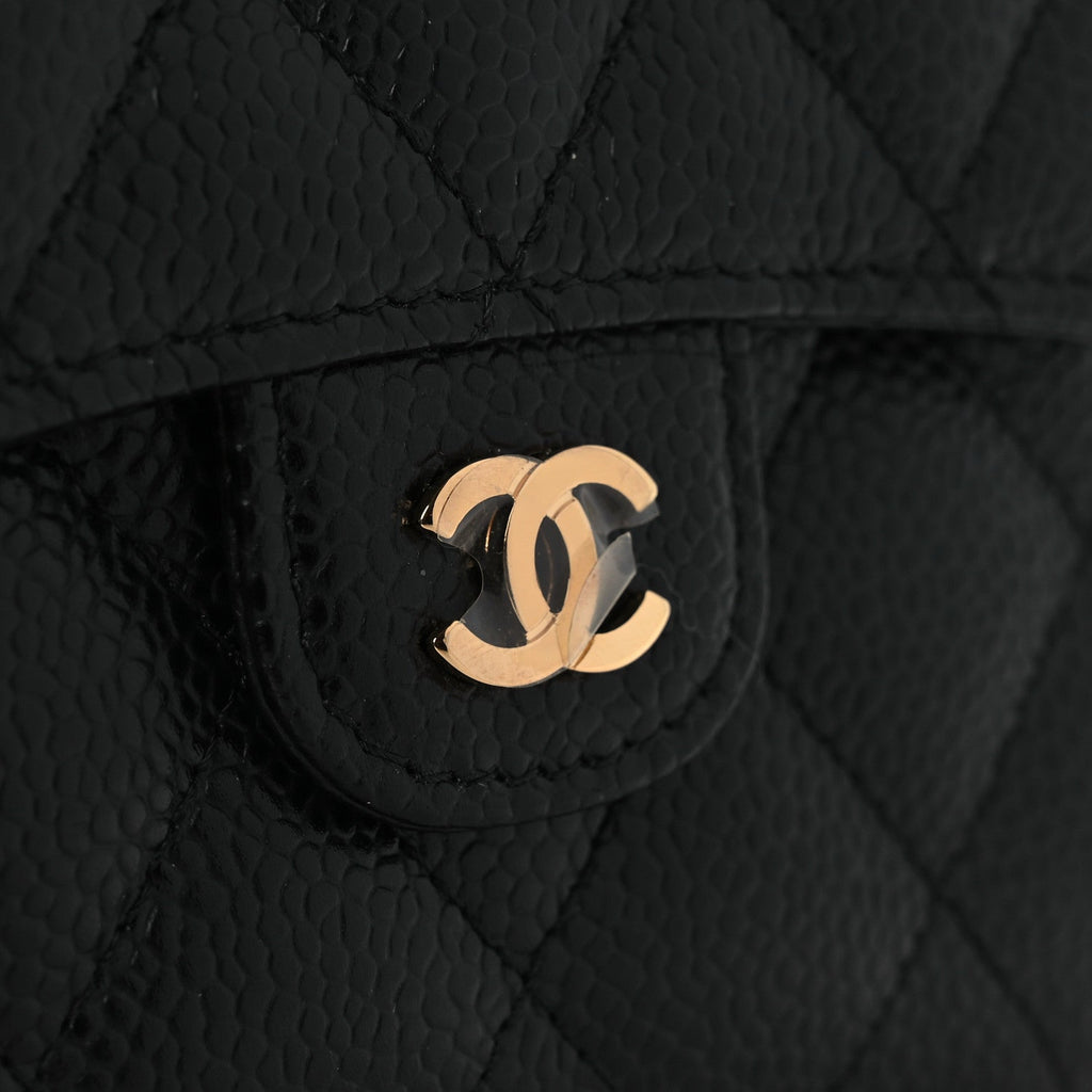 Caviar Quilted Compact Flap Wallet Black