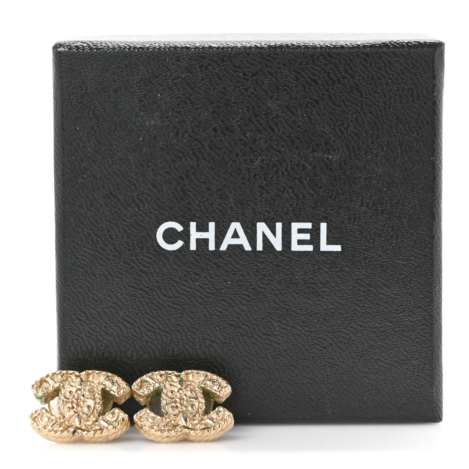Metal Textured CC Earrings Gold