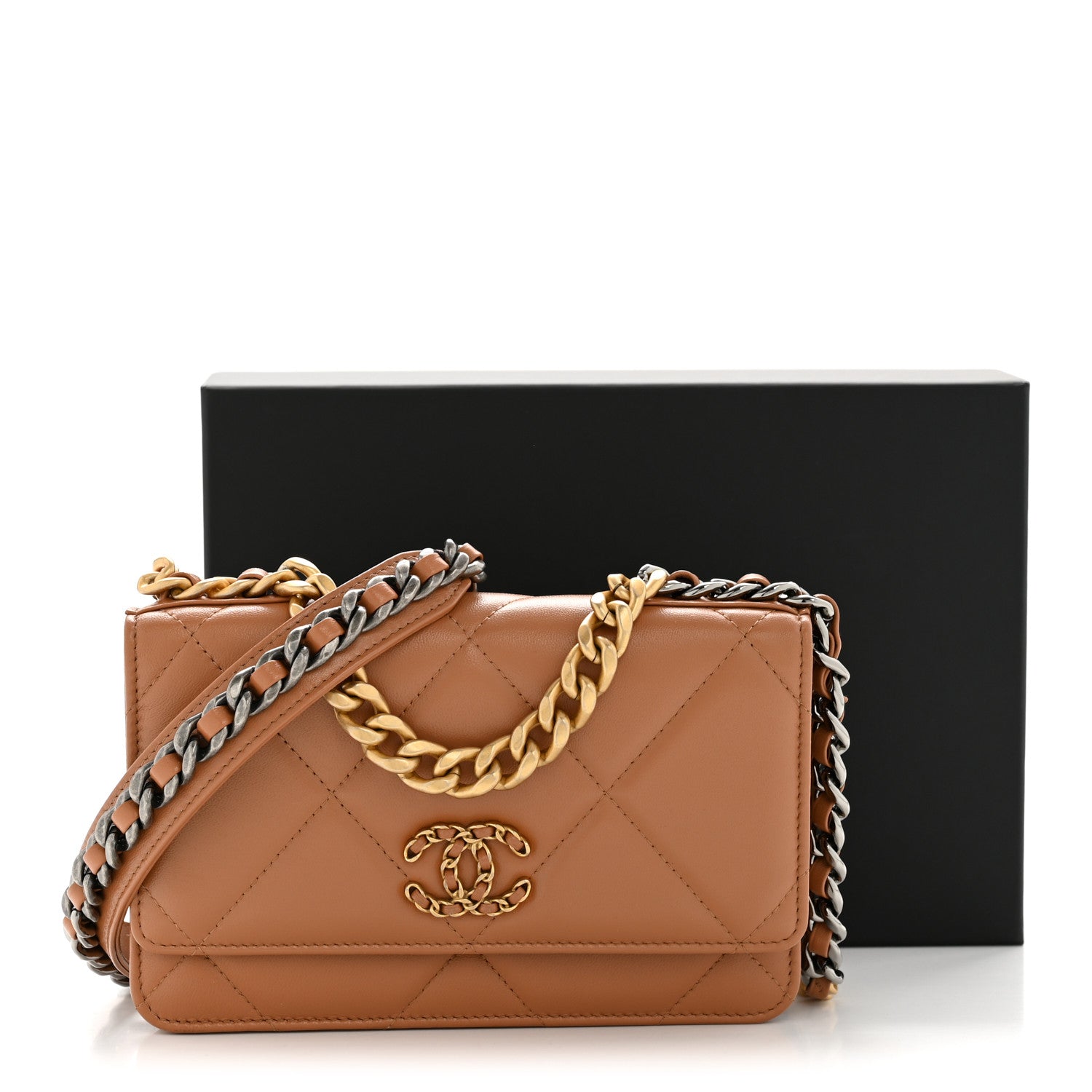 Chanel Lambskin Quilted Chanel 19 Wallet On Chain WOC Brown