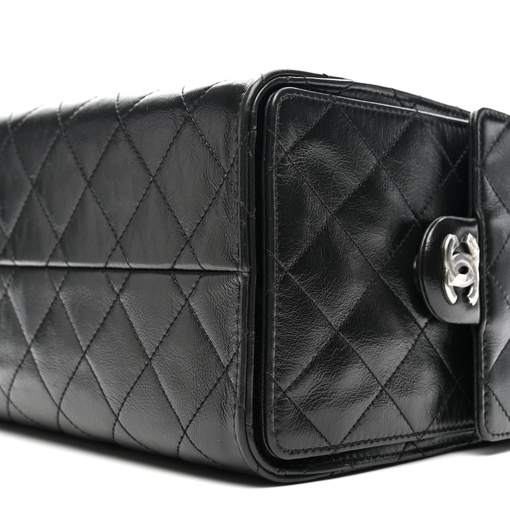 Chanel Shiny Crumpled Calfskin Quilted Small Chanel 25 Handbag Black