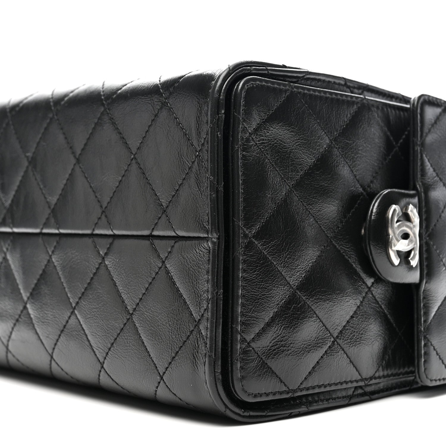 Chanel Shiny Crumpled Calfskin Quilted Small Chanel 25 Handbag Black