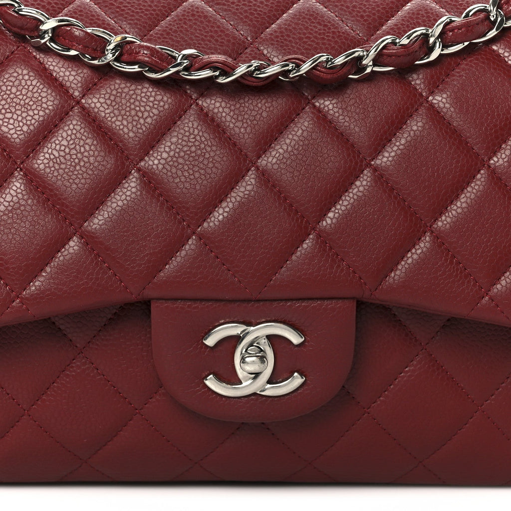 Chanel Caviar Quilted Jumbo Double Flap Dark Red