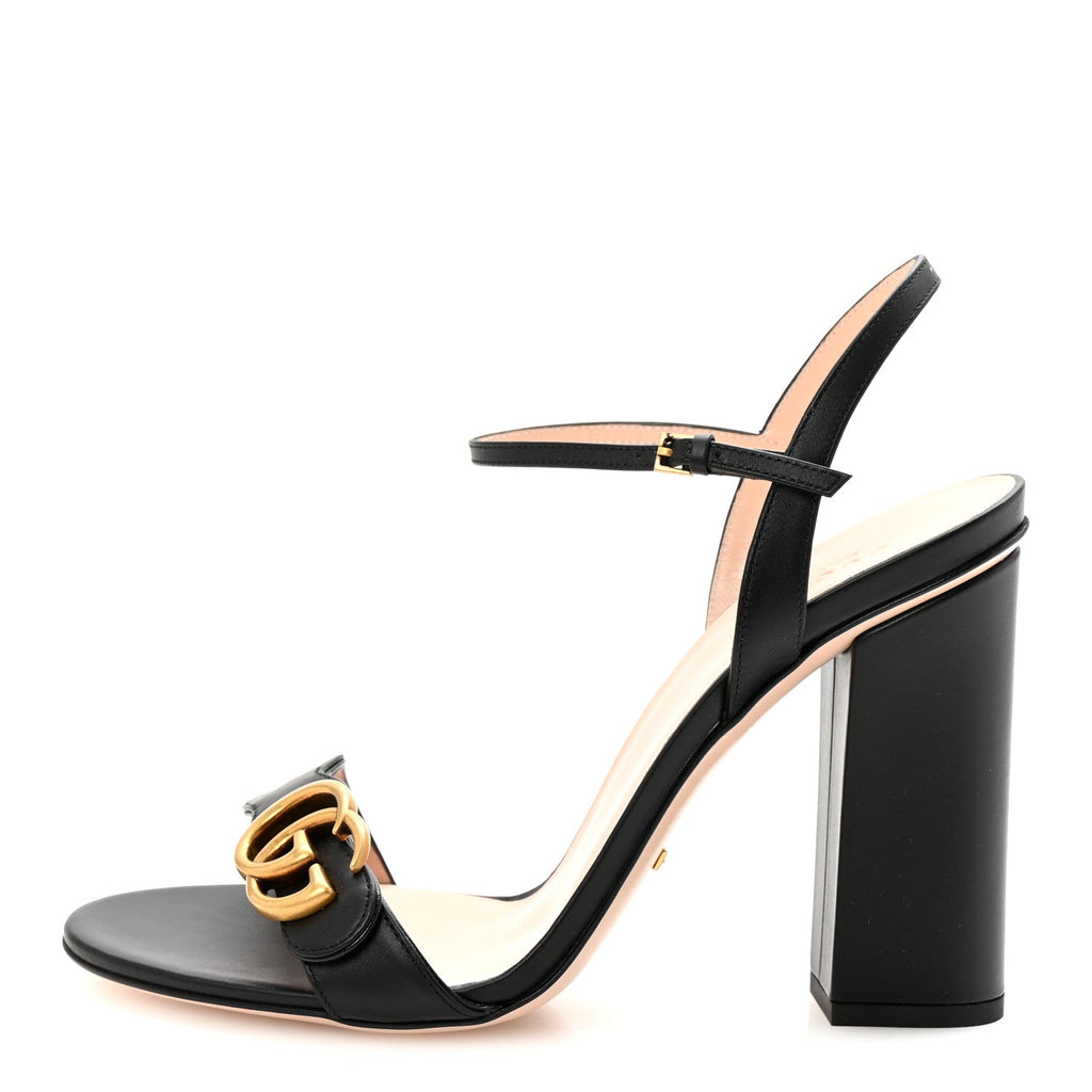 Gucci Lifford Calfskin GG Marmont Ankle Wrap 105mm Sandals 41 Black