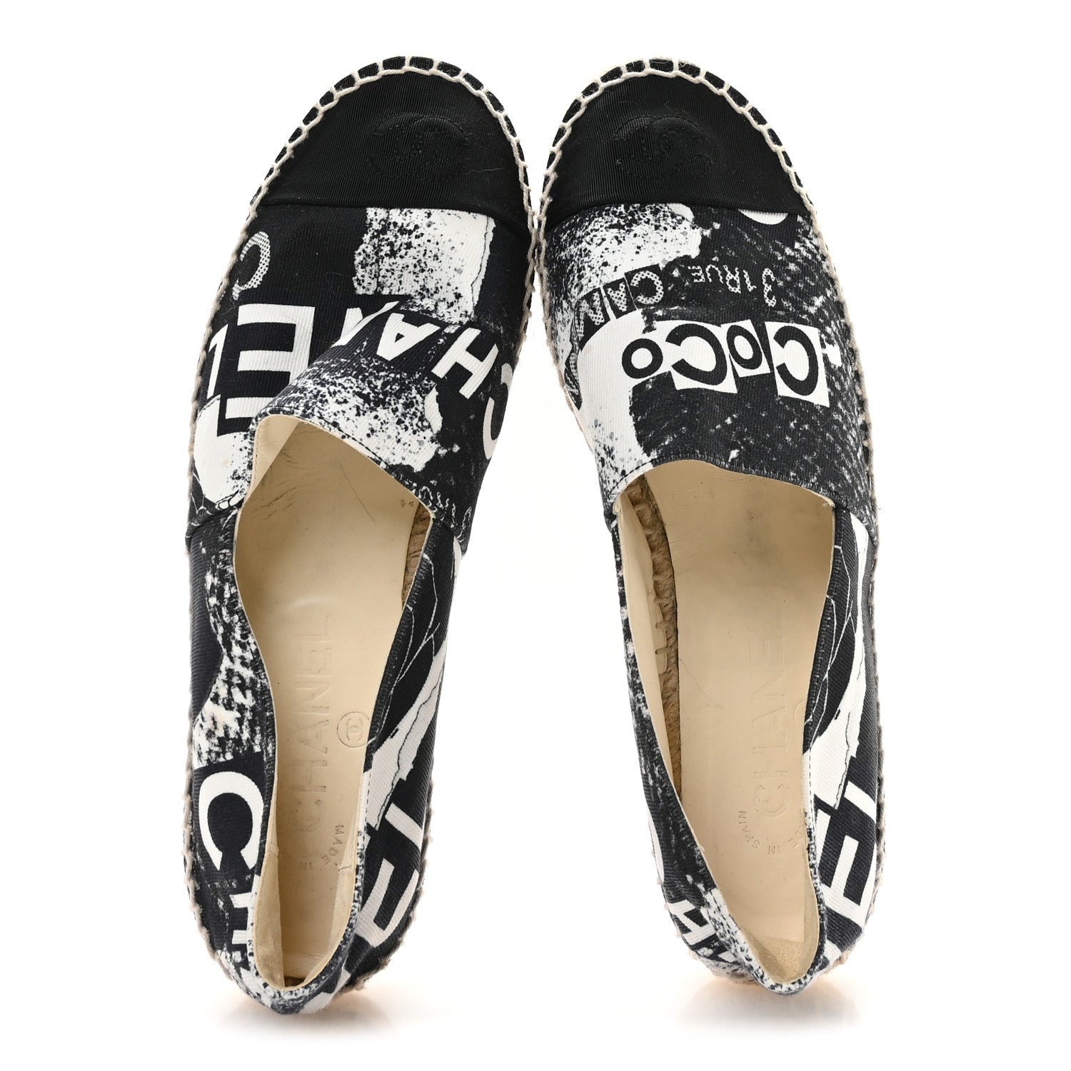Printed Canvas Grosgrain 31 Rue Cambon Espadrilles 38 Black White