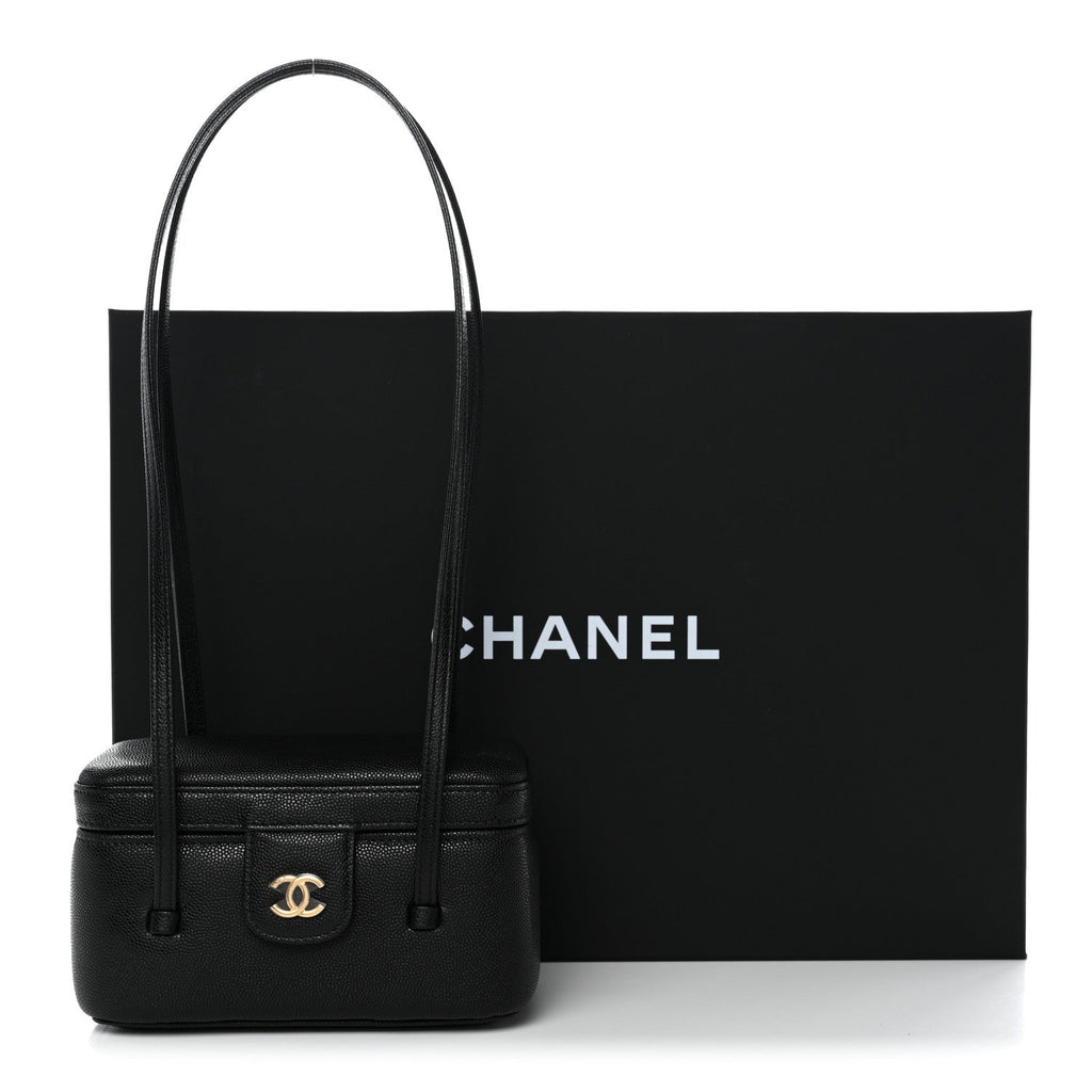 Chanel Shiny Caviar Preppy Coco Long Vanity With Strap Black