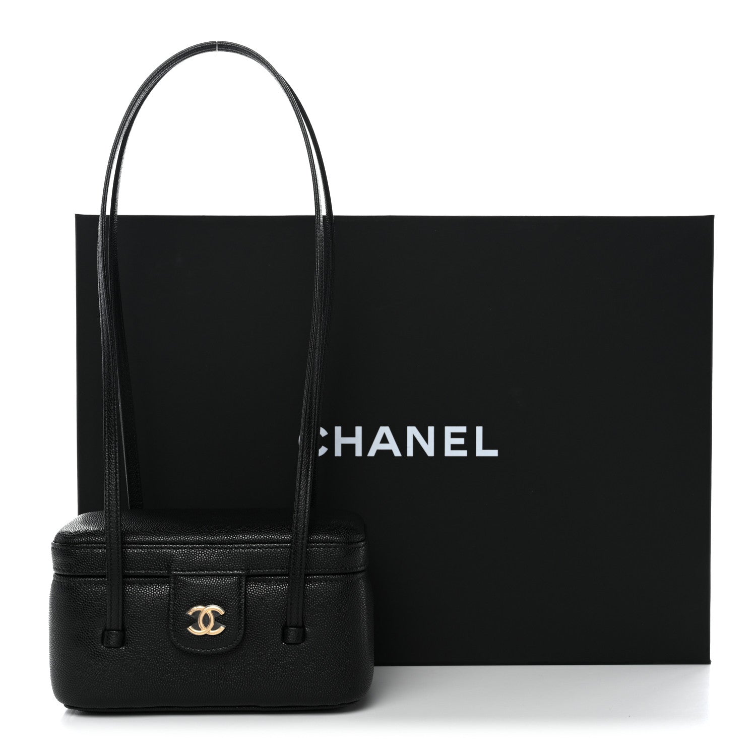 Chanel Shiny Caviar Preppy Coco Long Vanity With Strap Black