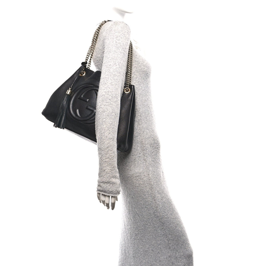 Gucci Pebbled Calfskin Medium Soho Chain Shoulder Bag Black