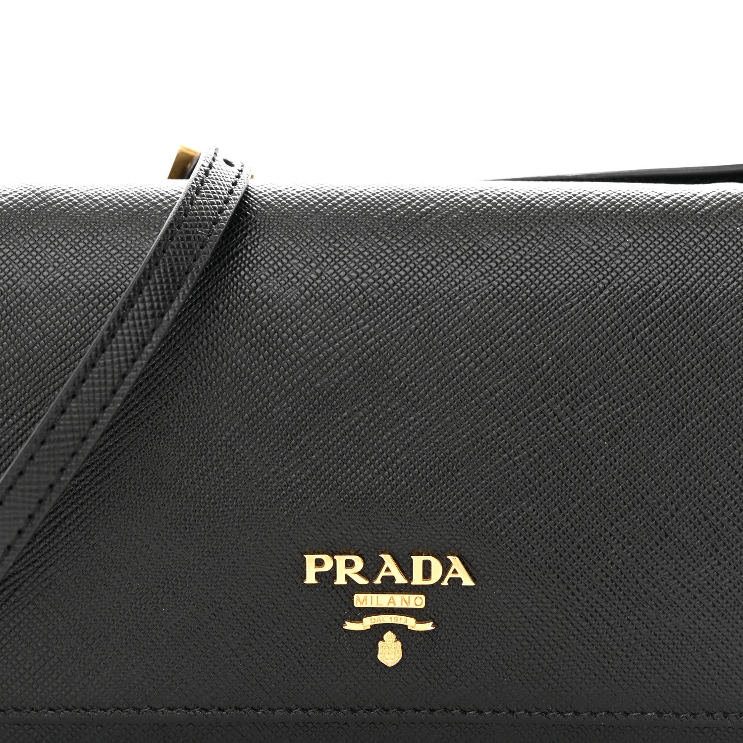 Prada Saffiano Metal Flap Wallet With Strap Black