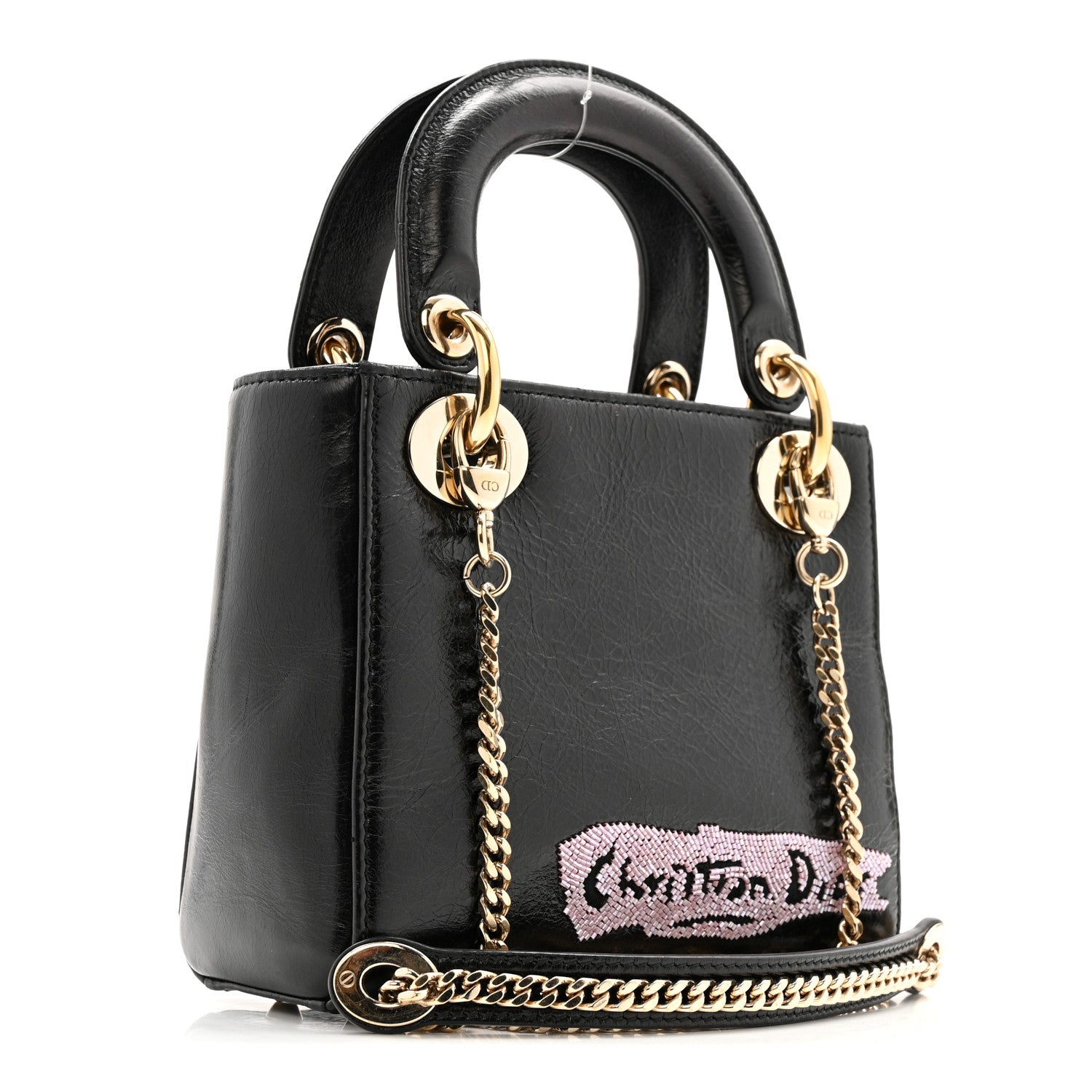 Christian Dior Calfskin Beaded Mini Lady Dior Black