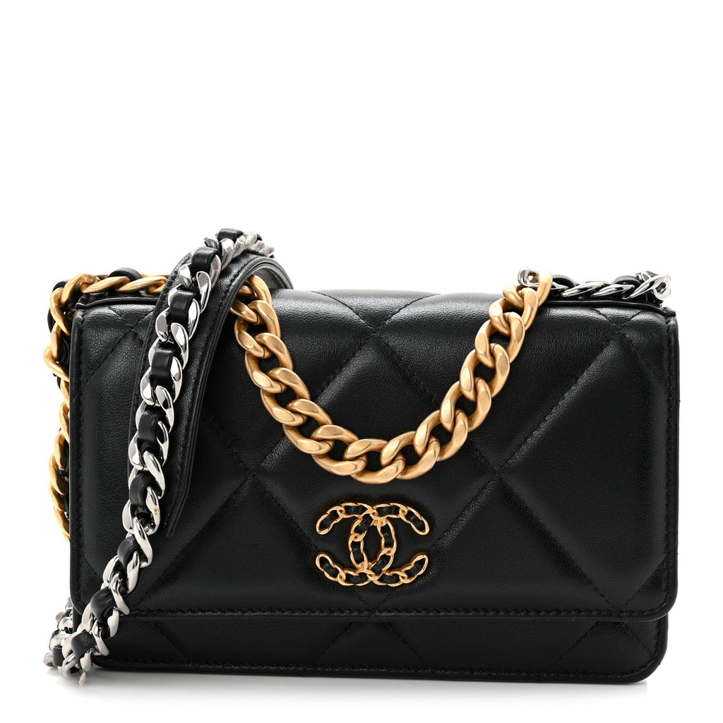 Chanel Lambskin Quilted Chanel 19 Wallet On Chain WOC Black