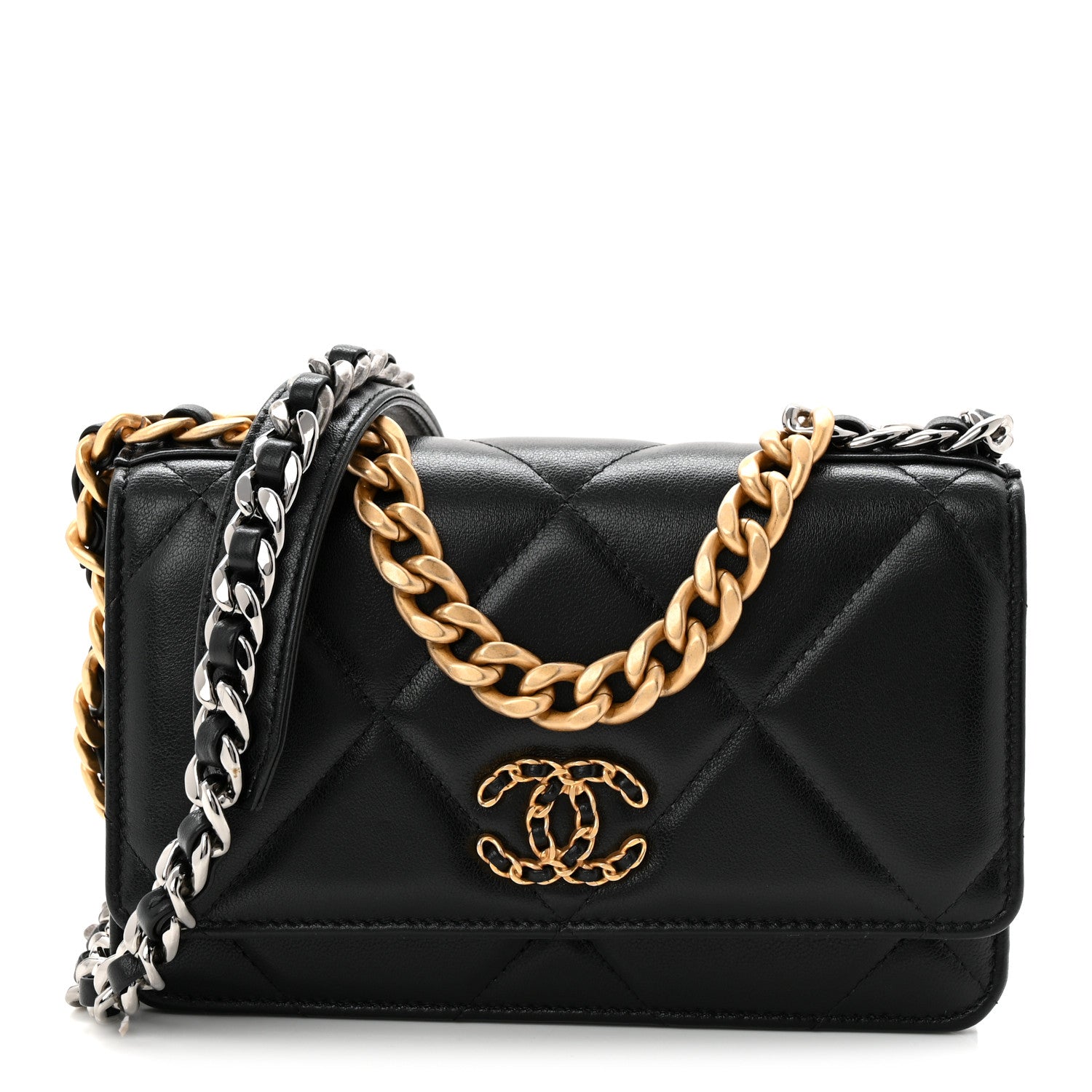 Chanel Lambskin Quilted Chanel 19 Wallet On Chain WOC Black