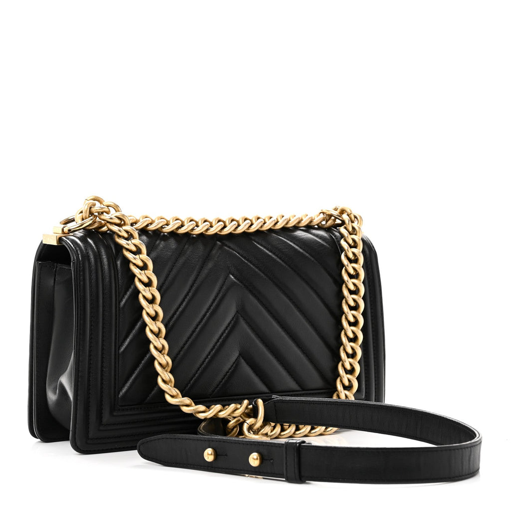Chanel Lambskin Chevron Quilted Medium Boy Flap Black