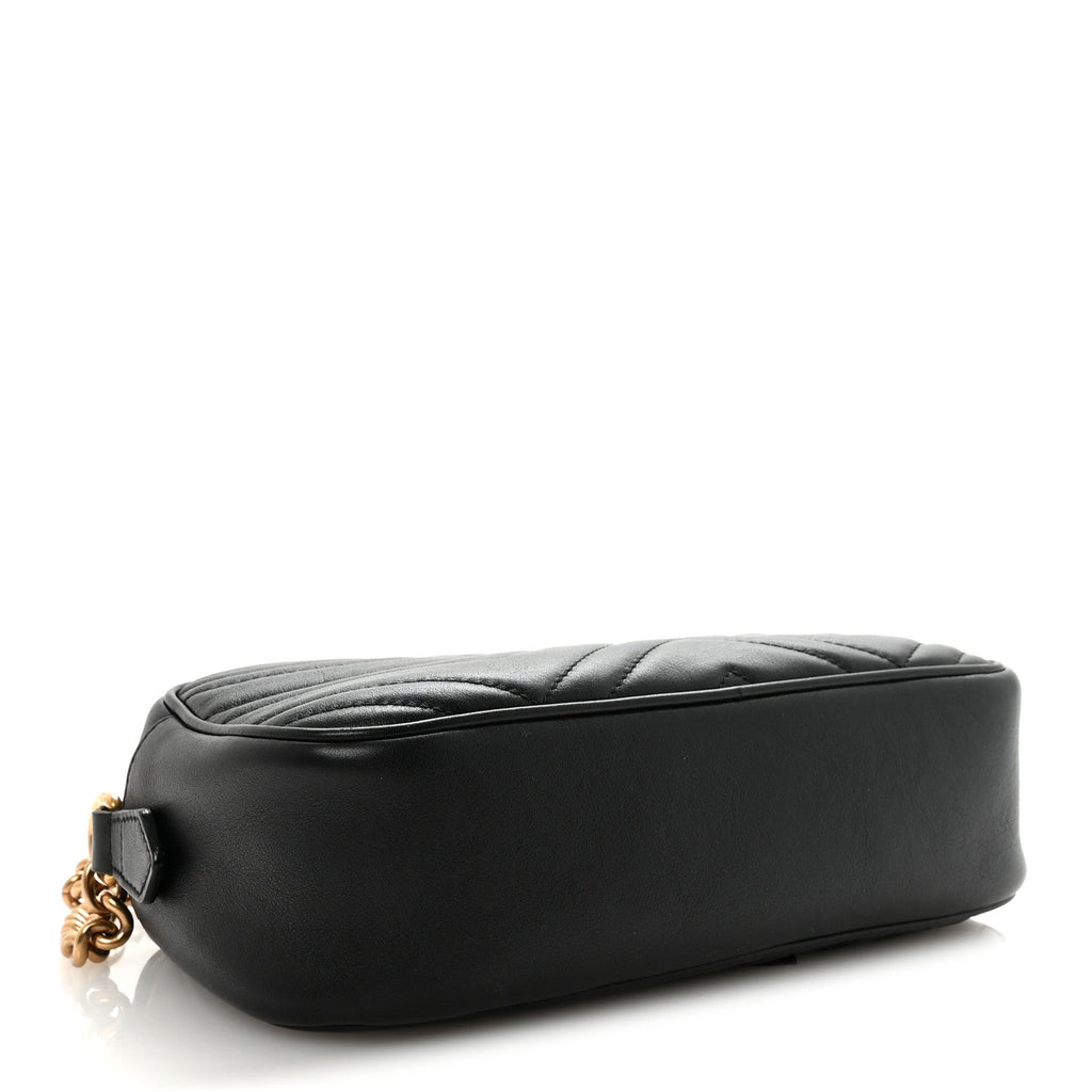 Gucci Calfskin Matelasse Small GG Marmont Chain Shoulder Bag Black