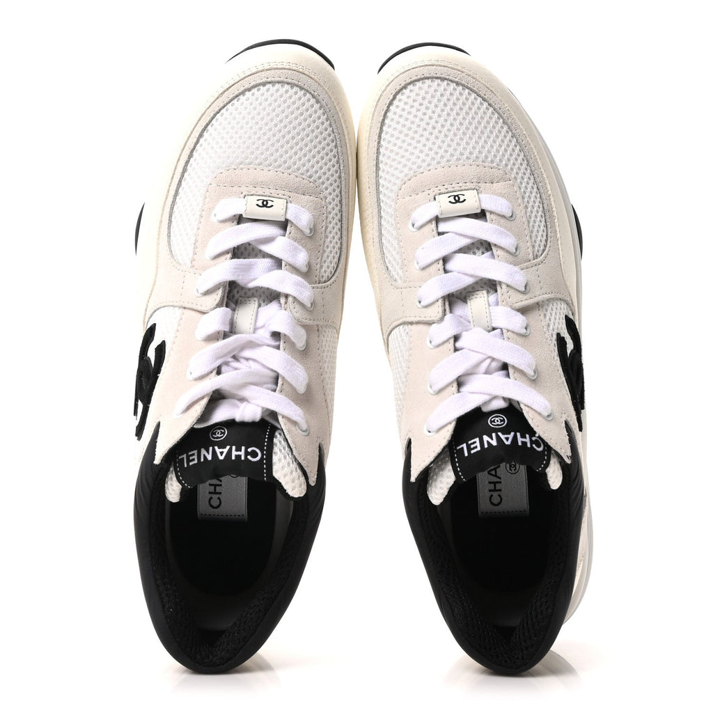 Mesh Suede Grained Calfskin Womens CC Sneakers 42 White Black