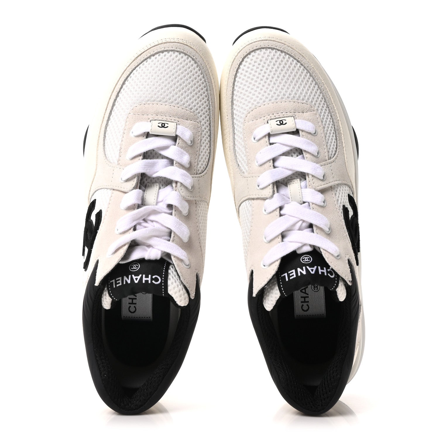 Mesh Suede Grained Calfskin Womens CC Sneakers 42 White Black