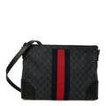 Gucci Soft GG Supreme Monogram Appia Calfskin Web East West Messenger Bag Black Grey